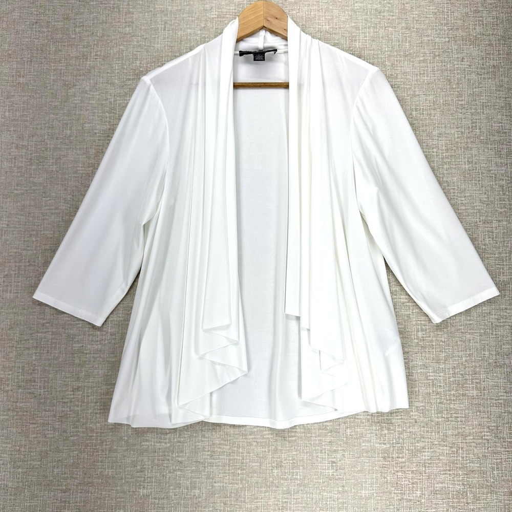R & M Collection Jacket Womens Large White Open Front Draped‎ 3/4 Sleeve Knit